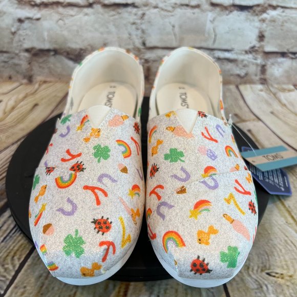 Toms Women's White Metallic Twill Lucky Days Print Rainbow Ladybug Luck Charms - Picture 2 of 8